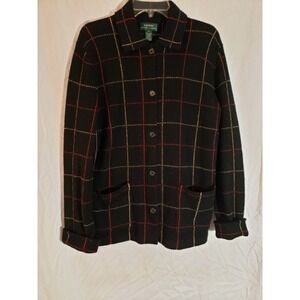 Women's Ralph Lauren Black Striped Lambswool Sweater Jacket Size M